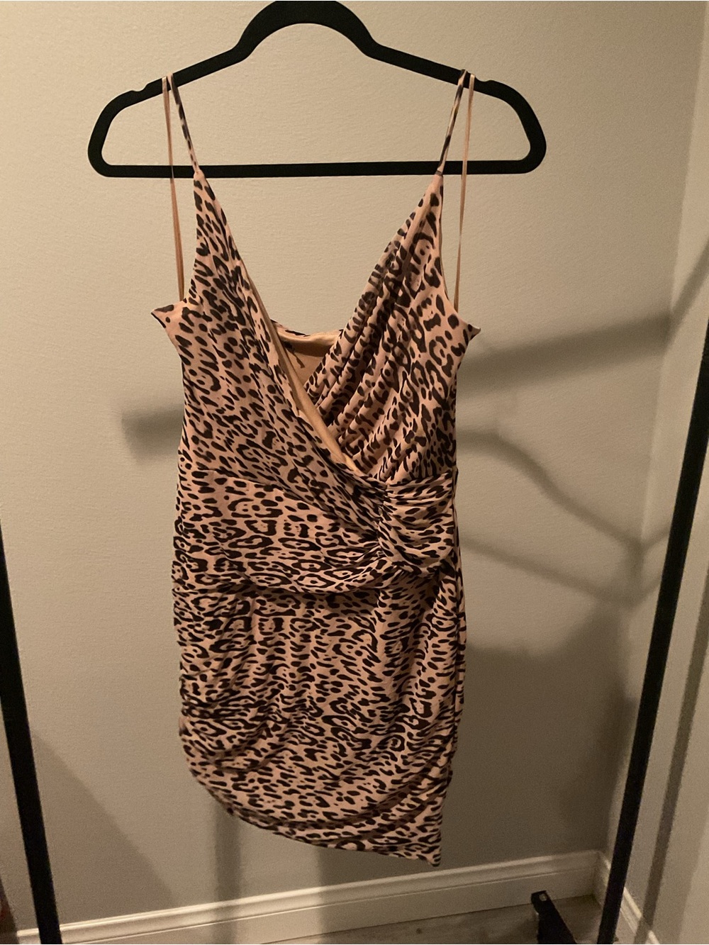 Guess Leopard-Print Wrap-Front Spaghetti Strap Camisole — Beige & Black